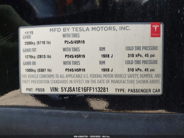 2015 TESLA MODEL S 5YJSA1E16FF113281 Photo 8