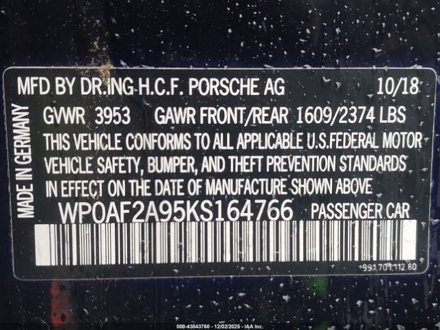 2019 PORSCHE 911 WP0AF2A95KS164766 Photo 8