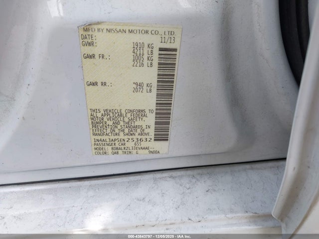 Продажа на аукционе авто 2014 Nissan Altima 2.5 S, vin: 1N4AL3AP5EN253632, номер лота: 43843797