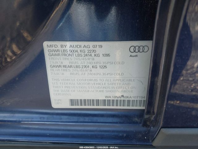 2019 AUDI A4 ALLROAD WA18NAF48KA107194 Photo 8