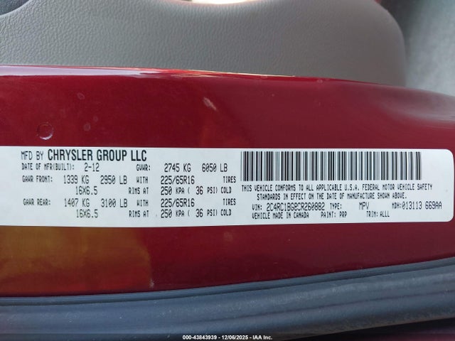 Продажа на аукционе авто 2012 Chrysler Town & Country Touring, vin: 2C4RC1BG8CR260882, номер лота: 43843939