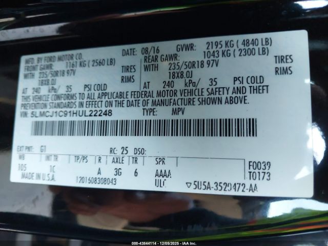 2017 LINCOLN MKC 5LMCJ1C91HUL22248 Photo 8