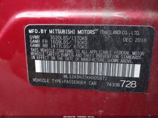 2019 MITSUBISHI MIRAGE ML32A3HJ7KH005871 Photo 8
