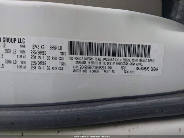 43844242 :رقم المزاد ، 2C4RDGBG7CR408214 vin ، 2012 Dodge Grand Caravan Se/avp مزاد بيع