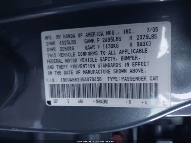 2005 ACURA TL 19UUA66235A070458 Photo 8