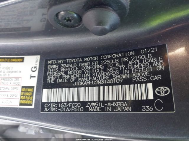 2021 TOYOTA PRIUS JTDKAMFU2M3140109 Photo 8