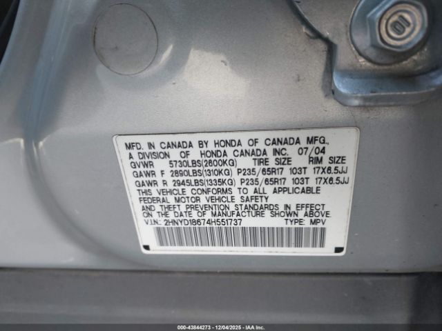 2004 ACURA MDX 2HNYD18674H551737 Photo 8