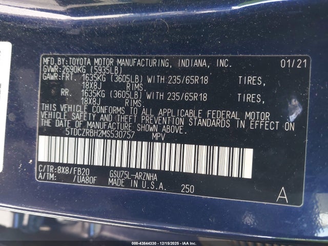 5TDCZRBH2MS530757 Toyota Highlander L