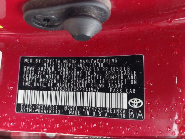 2019 TOYOTA COROLLA 5YFBURHEXKP911947 Photo 8