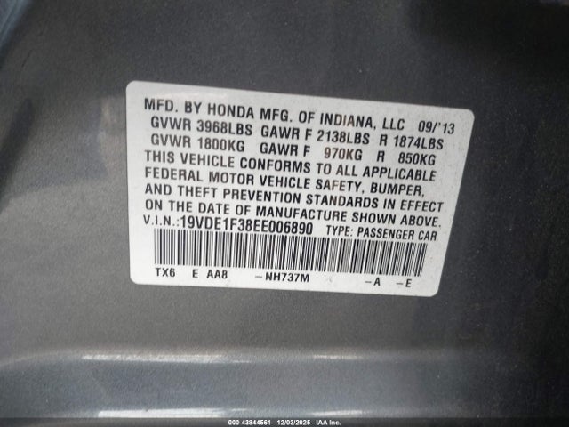 Acura Ilx 2.0l 2014 19VDE1F38EE006890 Image 9