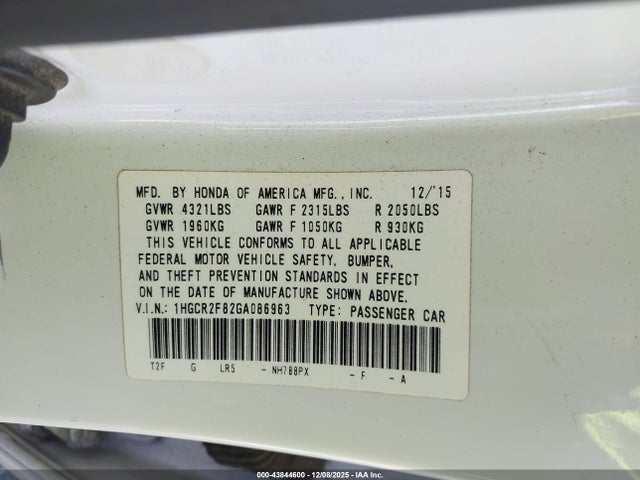 1HGCR2F82GA086963 Honda Accord Ex-l