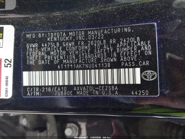 4T1T11AK7NU041138 Toyota CAMRY SE