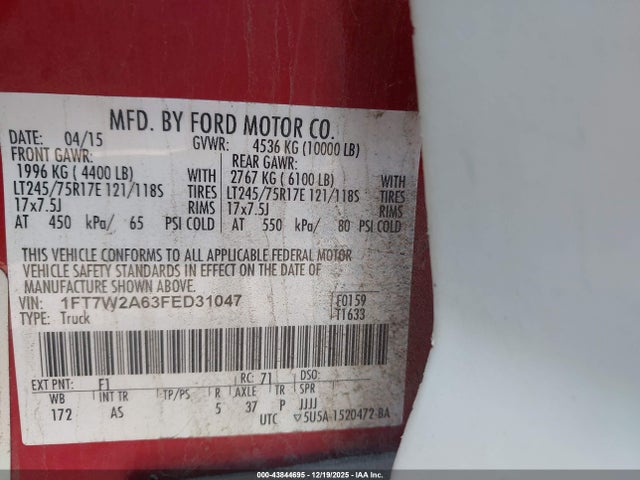Ford F250 Super Duty 2015 1FT7W2A63FED31047 Image 9
