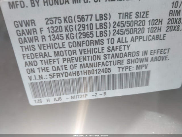 Aukcja sprzedaży 2017 Acura Mdx Advance Package, vin: 5FRYD4H81HB012405, numer aukcji: 43844719