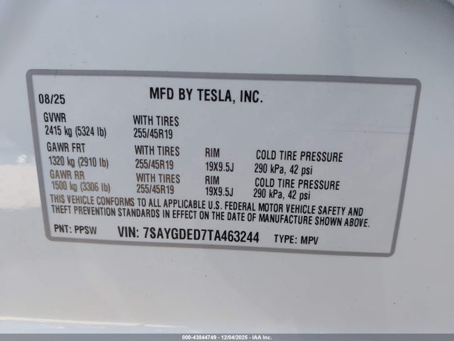 2026 TESLA MODEL Y 7SAYGDED7TA463244 Photo 8