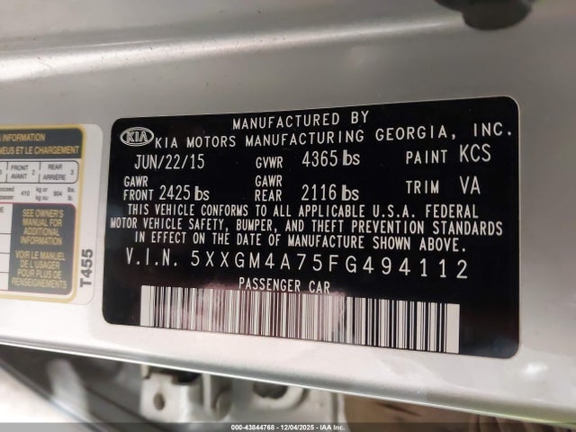 5XXGM4A75FG494112 KIA Optima Lx