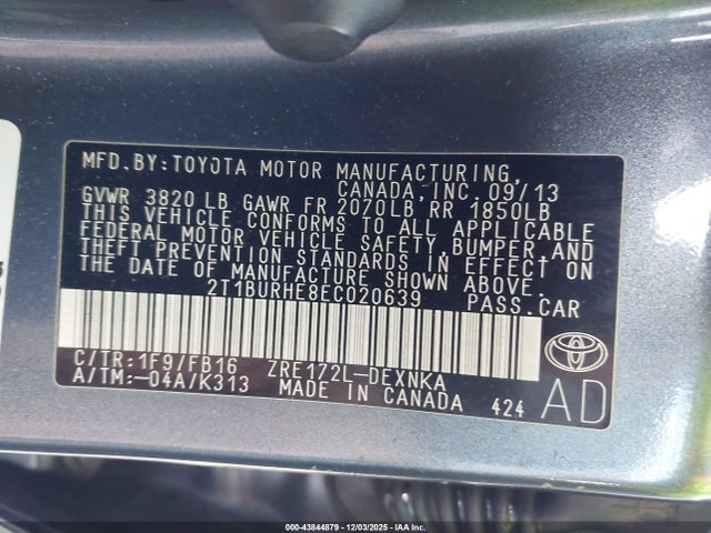 Aukcja sprzedaży 2014 Toyota Corolla Le, vin: 2T1BURHE8EC020639, numer aukcji: 43844879