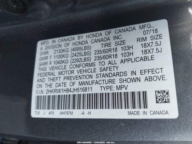 2HKRW1H84JH516811 Honda CR-V EXL