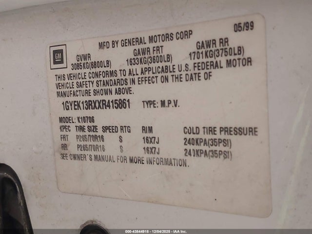 1999 CADILLAC ESCALADE 1GYEK13RXXR415861 Photo 8