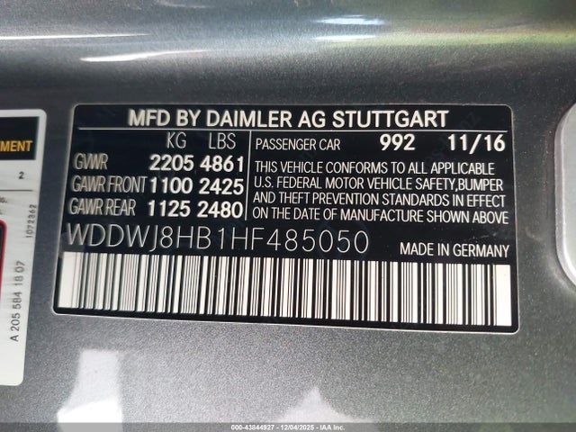 WDDWJ8HB1HF485050 Mercedes-Benz Amg C 63 S