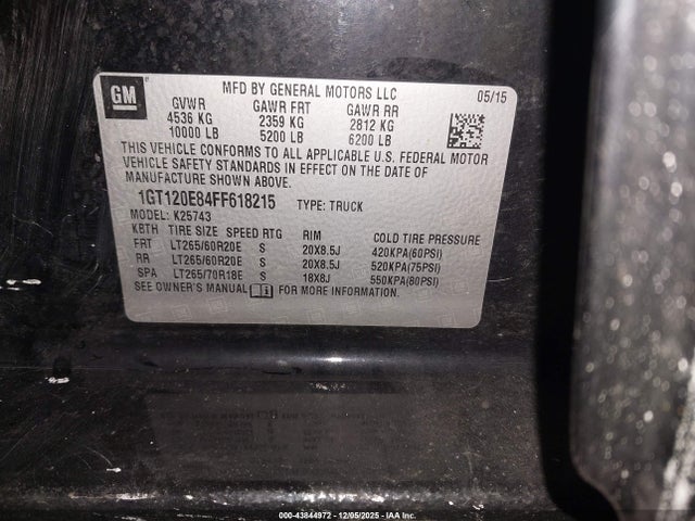 Продаж на аукціоні авто 2015 Gmc Sierra 2500hd Denali, vin: 1GT120E84FF618215, номер лоту: 43844972