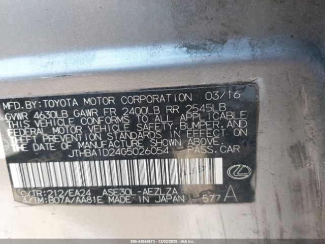 2016 LEXUS IS 200T JTHBA1D24G5026054 Photo 8