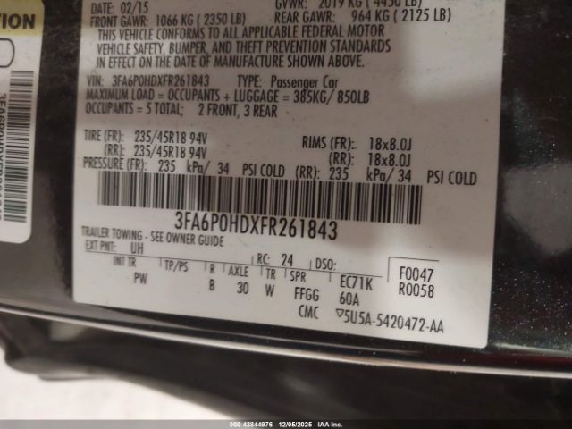 2015 FORD FUSION 3FA6P0HDXFR261843 Photo 8