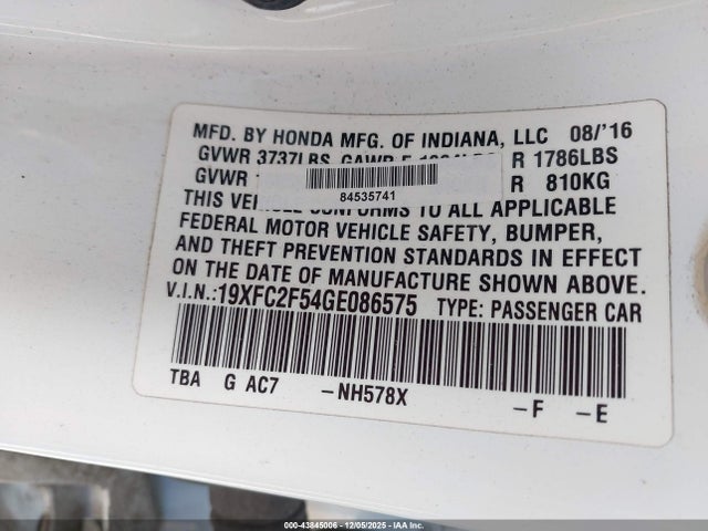 Honda Civic Lx 2016 19XFC2F54GE086575 Image 9