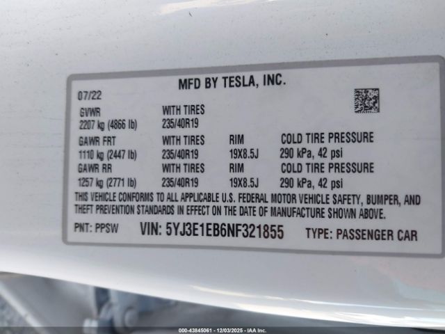 2022 TESLA MODEL 3 5YJ3E1EB6NF321855 Photo 8