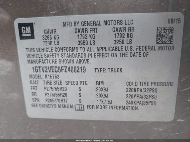 2015 GMC SIERRA 1500 1GTV2VEC5FZ400219 Photo 8