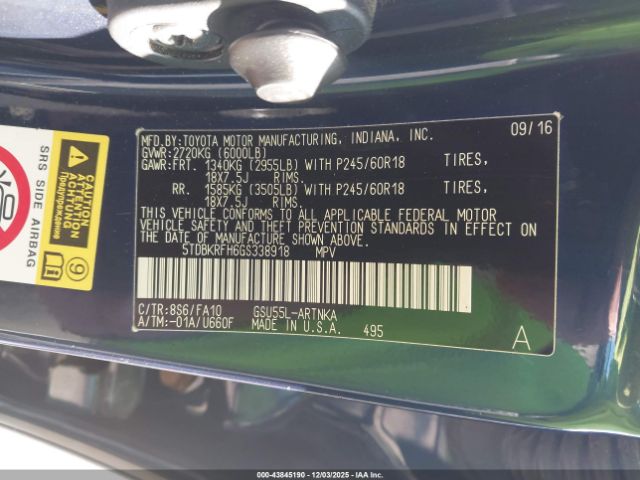 2016 TOYOTA HIGHLANDER 5TDBKRFH6GS338918 Photo 8