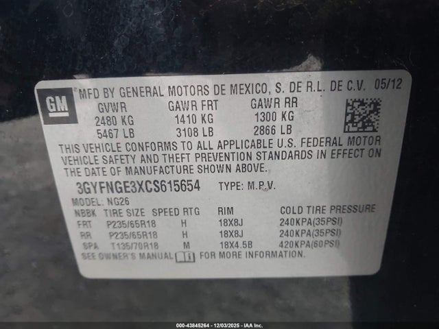 2012 CADILLAC SRX 3GYFNGE3XCS615654 Photo 8