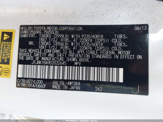 43845273 :رقم المزاد ، JTJBK1BA9D2032645 vin ، 2013 Lexus Rx 350 مزاد بيع
