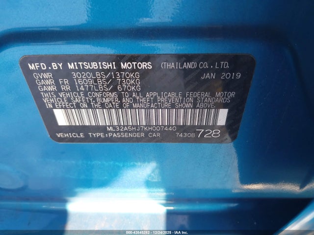 Mitsubishi Mirage Gt 2019 ML32A5HJ7KH007440 Image 9