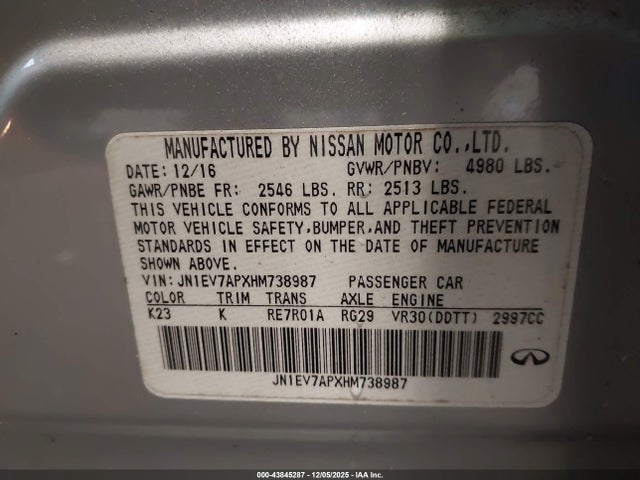 JN1EV7APXHM738987 Infiniti Q50 3.0t Premium
