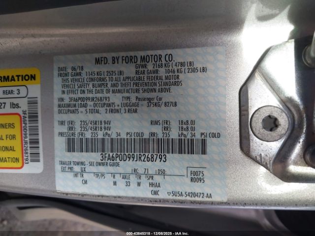 2018 FORD FUSION 3FA6P0D99JR268793 Photo 8