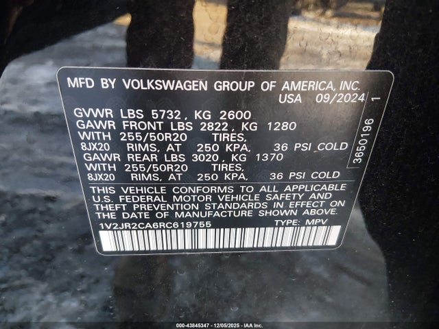 2024 Volkswagen Atlas 2.0t Se W/technology მანქანა იყიდება აუქციონზე, vin: 1V2JR2CA6RC619755, აუქციონის ნომერი: 43845347