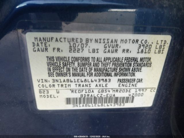 2008 NISSAN SENTRA 3N1AB61E68L643983 Photo 8