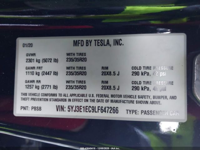 2020 TESLA MODEL 3 5YJ3E1EC9LF647266 Photo 8
