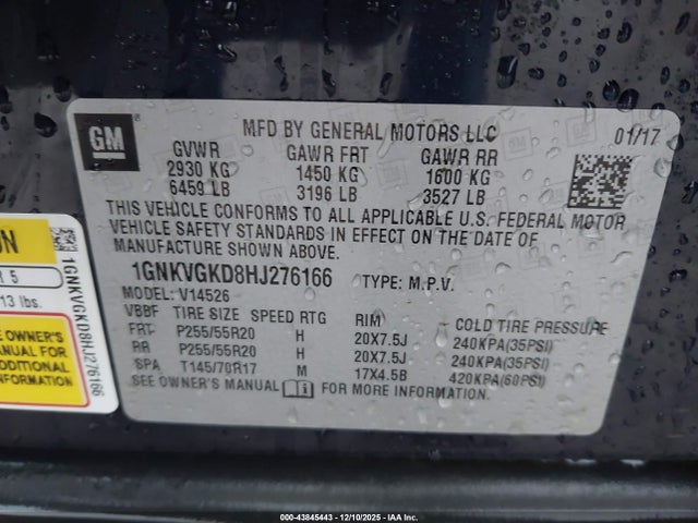 Chevrolet Traverse 1lt 2017 1GNKVGKD8HJ276166 Image 9