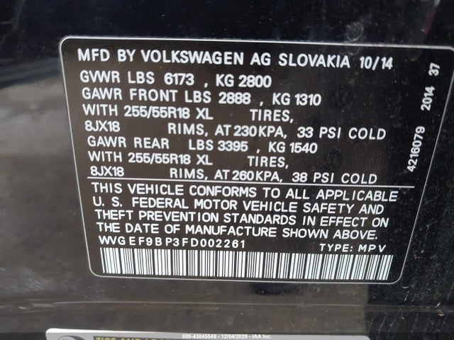 2015 VOLKSWAGEN TOUAREG WVGEF9BP3FD002261 Photo 8