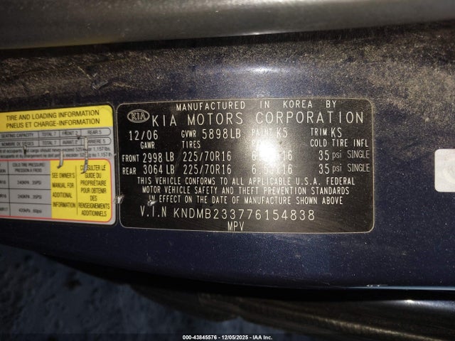2007 KIA SEDONA KNDMB233776154838 Photo 8
