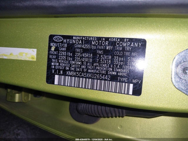 2019 HYUNDAI KONA KM8K5CA5XKU265442 Photo 8