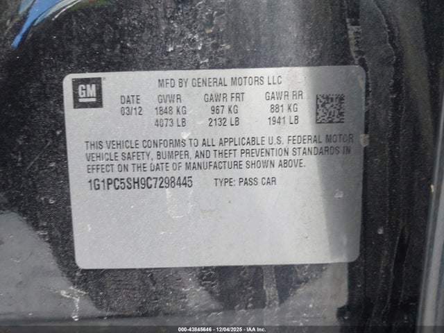 Продаж на аукціоні авто 2012 Chevrolet Cruze Ls, vin: 1G1PC5SH9C7298445, номер лоту: 43845646