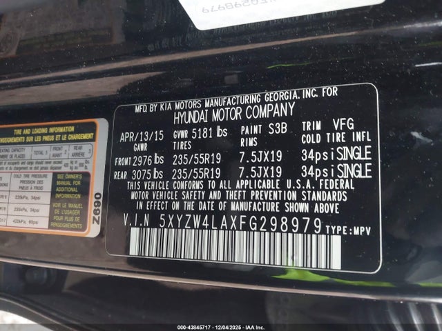 Aukcja sprzedaży 2015 Hyundai Santa Fe Sport 2.0l Turbo, vin: 5XYZW4LAXFG298979, numer aukcji: 43845717