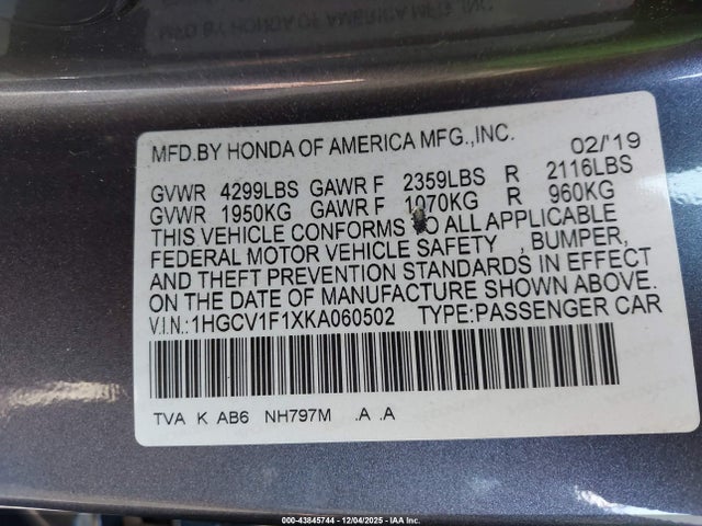 1HGCV1F1XKA060502 Honda ACCORD LX