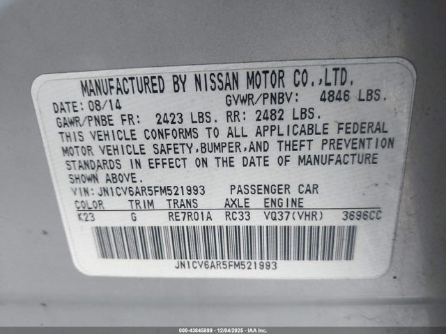 Продажа на аукционе авто 2015 Infiniti Q40, vin: JN1CV6AR5FM521993, номер лота: 43845899