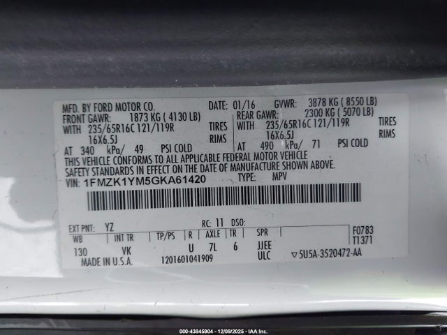 1FMZK1YM5GKA61420 Ford Transit-150 Xl
