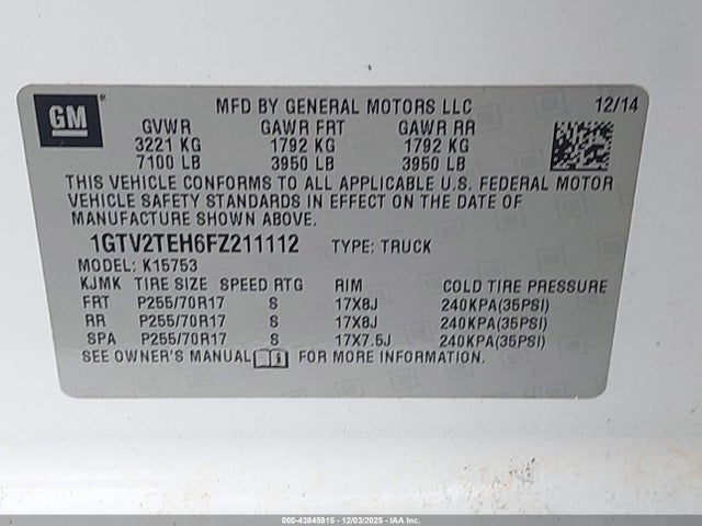 2015 GMC SIERRA 1500 1GTV2TEH6FZ211112 Photo 8