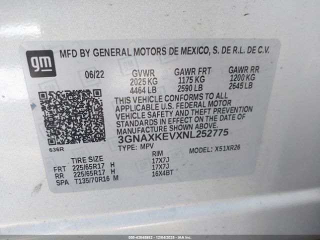 2022 CHEVROLET EQUINOX 3GNAXKEVXNL252775 Photo 8